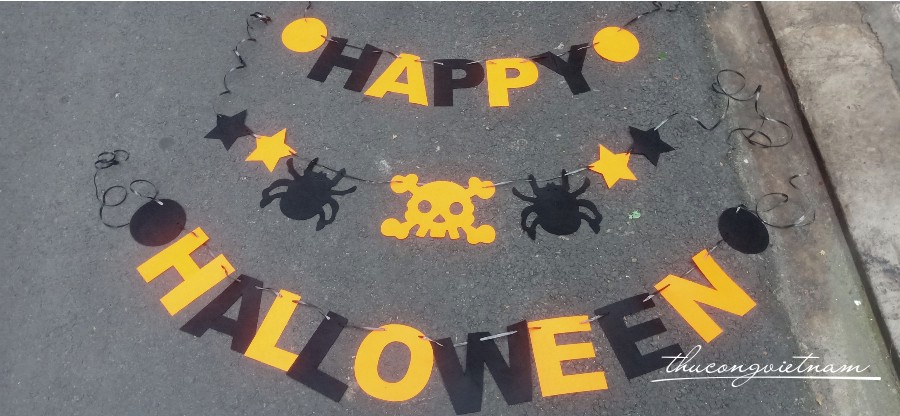 Dây cờ Halloween vải nỉ - Happy Halloween Xương nhện